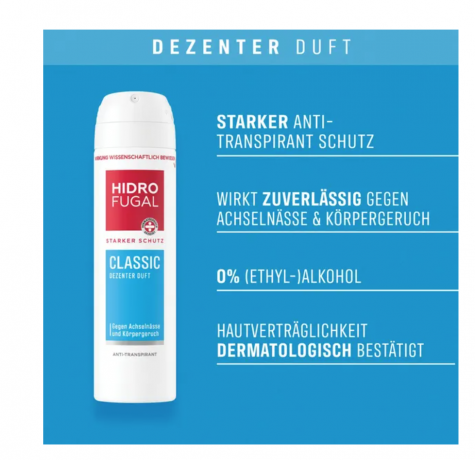 Hidrofugal Deo Spray Antitranspirant Classic 150ml, Гидрофугал Дезодорант-антиперспирант Спрей для тела с нейтральным ароматом, 150 мл