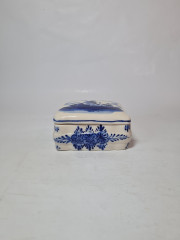 Шкатулка винтажная Delft Blue, дельфтский фарфор с рисунком в синих тонах &quot;Мельница&quot;, 10,5 x 8,5 x 5,5 см, Голландия, 1960-70гг.
