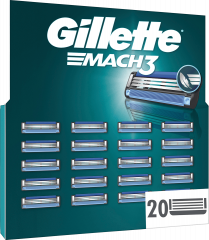 GILLETTE Rasierklingen, Mach3, 20 St, Джилетт Сменные кассеты Mach3 для мужской бритвы, 20 шт.