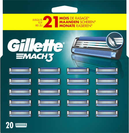 GILLETTE Rasierklingen, Mach3, 20 St, Джилетт Сменные кассеты Mach3 для мужской бритвы, 20 шт.