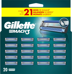 GILLETTE Rasierklingen, Mach3, 20 St, Джилетт Сменные кассеты Mach3 для мужской бритвы, 20 шт.