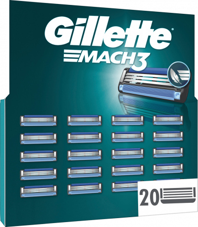 GILLETTE Rasierklingen, Mach3, 20 St, Джилетт Сменные кассеты Mach3 для мужской бритвы, 20 шт.
