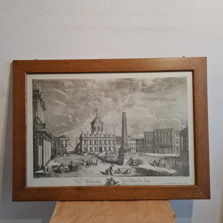 Картина винтажная "Вид на Отель де Виль", в раме, графика, 90,5 x 66 см, Германия, 1960-70гг.