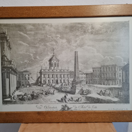 Картина винтажная "Вид на Отель де Виль", в раме, графика, 90,5 x 66 см, Германия, 1960-70гг.