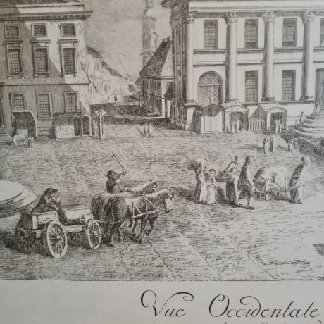 Картина винтажная "Вид на Отель де Виль", в раме, графика, 90,5 x 66 см, Германия, 1960-70гг.