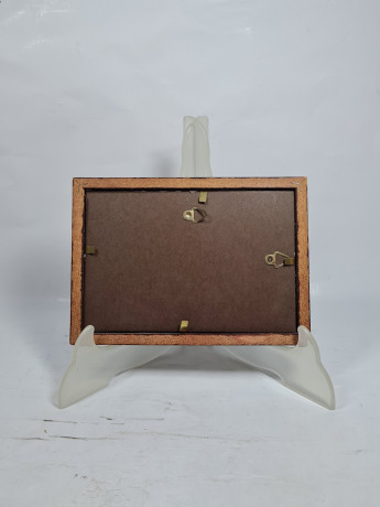 Картина винтажная Im Stil C.Stenton "Пейзаж с лодкой и маяком", деревянная рама, 17 х 12 см, Германия, 1960-70гг.