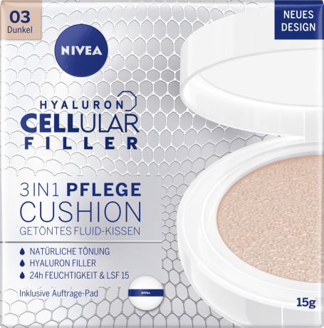 NIVEA Cushion Hyaluron CELLular Filler 3in1 Pflege, Dunkel, 15 g Нивея Тонирующий Флюид, оттенок 03 Dunkel
