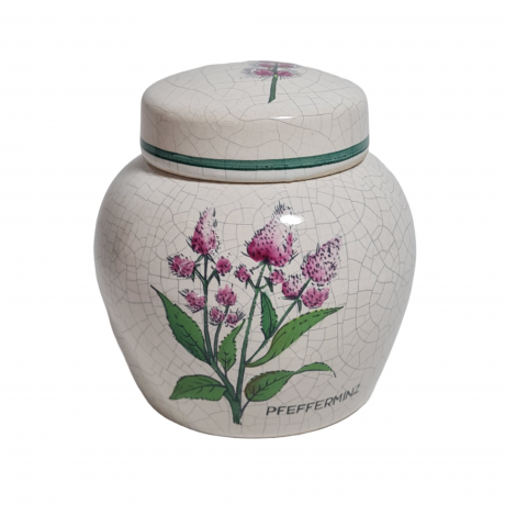 Баночка винтажная Herr Fayence "Мята" с крышкой, кракелюр, фарфор, 9.5 см, Германия, 1970-80гг.