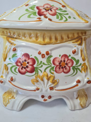 Сухарница винтажная большая Bassano с цветочным рисунком, ручная роспись, фарфор, 25 x 21 см, Италия, 1960-70гг.