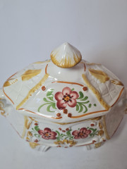 Сухарница винтажная большая Bassano с цветочным рисунком, ручная роспись, фарфор, 25 x 21 см, Италия, 1960-70гг.