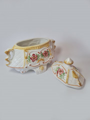 Сухарница винтажная большая Bassano с цветочным рисунком, ручная роспись, фарфор, 25 x 21 см, Италия, 1960-70гг.