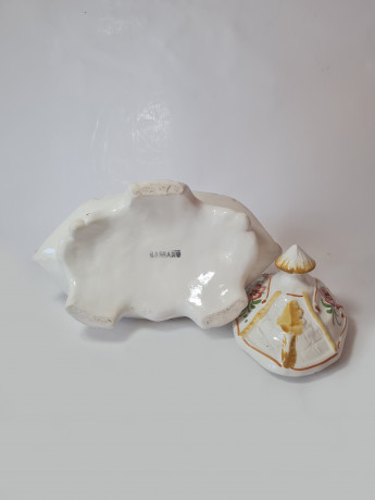 Сухарница винтажная большая Bassano с цветочным рисунком, ручная роспись, фарфор, 25 x 21 см, Италия, 1960-70гг.