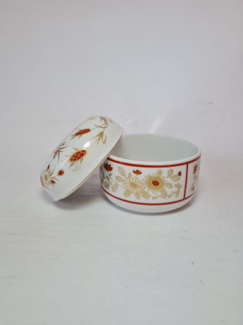 Heinrich / Mikado Шкатулка фарфоровая с цветочным узором в красных и золотых тонах, 8,5 x 9,5 см, Германия, 1960-70гг.
