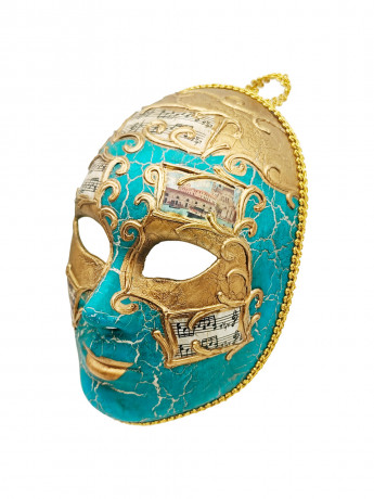 Маска декоративная винтажная в венецианском стиле, бирюза / позолота, 23 х 16.5 см, Италия, 1970-80гг.