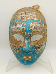 Маска декоративная винтажная в венецианском стиле, бирюза / позолота, 23 х 16.5 см, Италия, 1970-80гг.