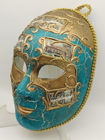 Маска декоративная винтажная в венецианском стиле, бирюза / позолота, 23 х 16.5 см, Италия, 1970-80гг.