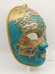 Маска декоративная винтажная в венецианском стиле, бирюза / позолота, 23 х 16.5 см, Италия, 1970-80гг.