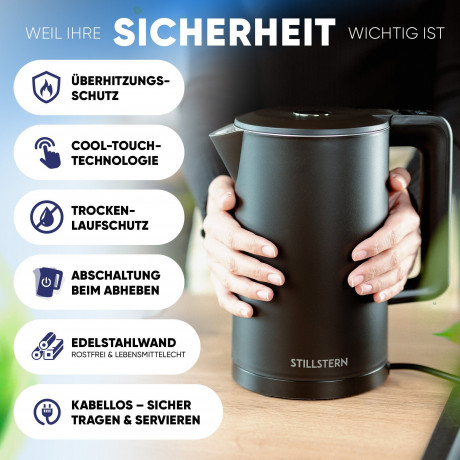 Stillstern Stillstern Wasserkocher Wasserkocher 1,7L, Schnelles Aufkochen, mit Temperatureinstellung, 2200 W, 2200W, 12 Std. Warmhaltefunktion, Leise Beige Чайник Stillstern 1,7л, быстрого закипания, с регулировкой температуры, 2200Вт, 2200Вт, функция под