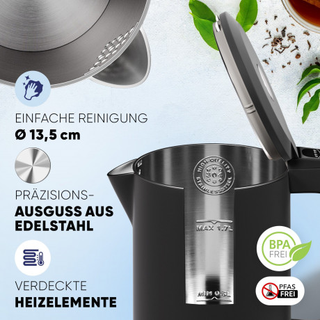 Stillstern Stillstern Wasserkocher Wasserkocher 1,7L, Schnelles Aufkochen, mit Temperatureinstellung, 2200 W, 2200W, 12 Std. Warmhaltefunktion, Leise Beige Чайник Stillstern 1,7л, быстрого закипания, с регулировкой температуры, 2200Вт, 2200Вт, функция под