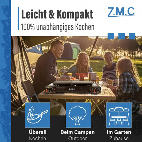 ZMC ZMC Gaskocher PREMIUM Campingkocher 2 flammig Herd, (Brenndauer 1,5 bis 5 Stunden (abhangig von der Gasregulierung), Outdoor Camping Gas Kocher Kochfeld Gasherd Doppel Kartuschenkocher Газовая плита ZMC Походная плита ПРЕМИУМ с 2 пламенем (время горе