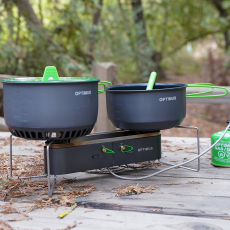 OPTIMUS OPTIMUS Topf-Set Camping Kochset Terra Camp 4 Geschirr, Kuche Topf Pfanne Alu 1,16 kg grun / schwarz Набор кастрюль OPTIMUS, походный набор для приготовления пищи Terra Camp, 4 блюда, кухонная кастрюля, алюминий, 1,16 кг