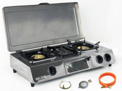 NJ The right choice NJ The right choice Gaskocher GC-87C, (Gasgrill Campingkocher, Edelstahl Gaskocher mit Deckel), LPG Gaskocher 3 flammig / Kochfelder mit Grill mit Deckel  Газовая плита NJ Правильный выбор GC-87C, (походная газовая плита-гриль, газовая