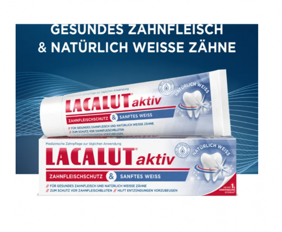 LACALUT aktiv medizinische Zahncreme Zahnfleischschutz & sanftes Weiss 75ml, Активная лечебная зубная паста, защита десен и мягкое отбеливание 75мл