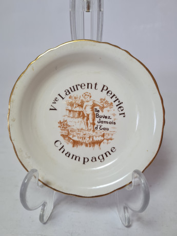 Пепельница винтажная Moulin Des Loupes France белый фарфор с рисунком в коричневых тонах, 11 x 2 см, Франция, 1960-70гг.