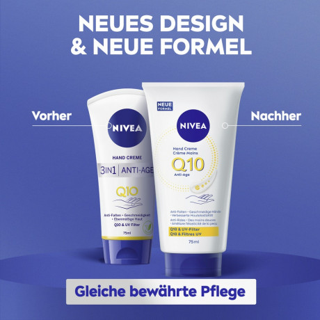 NIVEA Hand Creme Q10 Anti-Age, 75 ml, Нивеа Крем для рук антивозрастной, Q10 креатин и SPF, против первых признаков старения, 75 мл