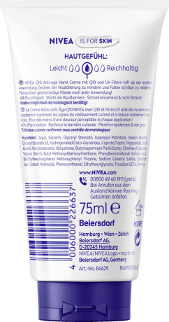 NIVEA Hand Creme Q10 Anti-Age, 75 ml, Нивеа Крем для рук антивозрастной, Q10 креатин и SPF, против первых признаков старения, 75 мл