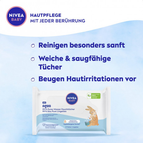 NIVEA BABY Aqua Feuchttucher, 57 Stuck, Нивеа Детский влажные салфетки миндальное масло 57 шт