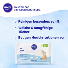 NIVEA BABY Aqua Feuchttucher, 57 Stuck, Нивеа Детский влажные салфетки миндальное масло 57 шт