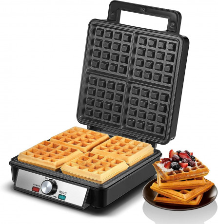 FOHERE 4-Scheiben 1200W Belgisches Waffeleisen,  Вафельница для бельгийских вафель двойная, 1200 Вт, 5 программ, 7 степеней подрумянивания, антипригарное покрытие, нержавеющая сталь