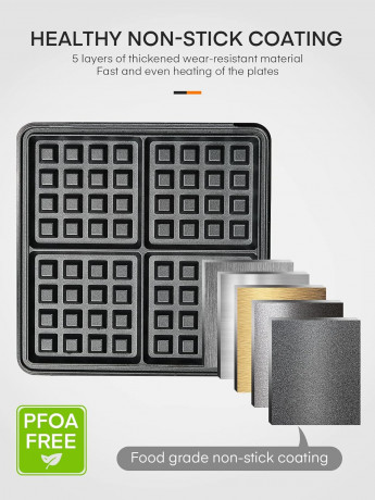 FOHERE 4-Scheiben 1200W Belgisches Waffeleisen,  Вафельница для бельгийских вафель двойная, 1200 Вт, 5 программ, 7 степеней подрумянивания, антипригарное покрытие, нержавеющая сталь
