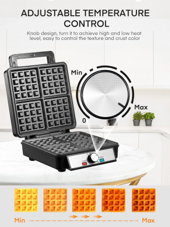 FOHERE 4-Scheiben 1200W Belgisches Waffeleisen,  Вафельница для бельгийских вафель двойная, 1200 Вт, 5 программ, 7 степеней подрумянивания, антипригарное покрытие, нержавеющая сталь