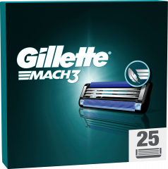 GILLETTE Rasierklingen, Mach3, 25 St, Джилетт Сменные кассеты Mach3 для мужской бритвы, 25 шт.