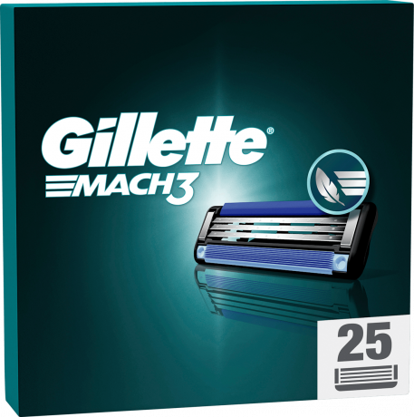 GILLETTE Rasierklingen, Mach3, 25 St, Джилетт Сменные кассеты Mach3 для мужской бритвы, 25 шт.