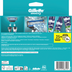 GILLETTE Rasierklingen, Mach3, 25 St, Джилетт Сменные кассеты Mach3 для мужской бритвы, 25 шт.