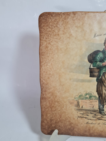 Керамическая винтажная картина "Окрестности Парижа. Торговец ведрами", 20 x 20 см, Италия, 1960-1970гг.