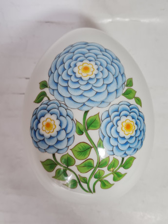 Шкатулка винтажная Gerold в форме яйца с крышкой, декор синие цветы, фарфор, 15 x 11 x 11 см, Германия, 1960-1970гг.