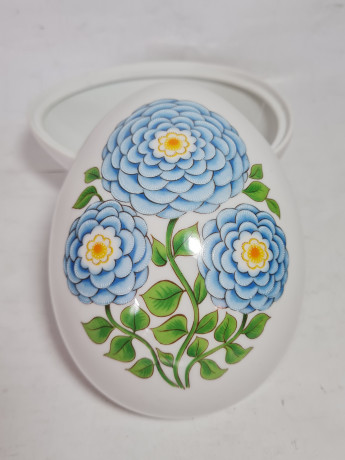 Шкатулка винтажная Gerold в форме яйца с крышкой, декор синие цветы, фарфор, 15 x 11 x 11 см, Германия, 1960-1970гг.