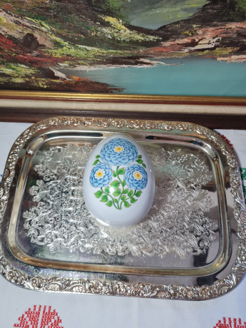 Шкатулка винтажная Gerold в форме яйца с крышкой, декор синие цветы, фарфор, 15 x 11 x 11 см, Германия, 1960-1970гг.