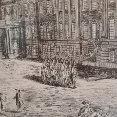 Картина винтажная &quot;Вид на Королевский дворец в Потсдаме&quot;, в раме, графика, 90,5 x 66 см, Германия, 1960-70гг.