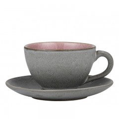 Bitz Bitz Gastro grey / light pink Tasse 0,22 L mit Untertasse 2-tlg. Битц Гастро серый/светло-розовый Чашка 0,22 л с блюдцем 2 шт.