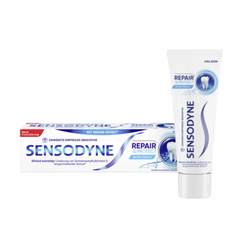Sensodyne Repair & Protect Zahncreme extra frisch 75g, снижает болевые ощущения и обеспечивает длительную защиту, экстра свежесть, 75г