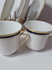 Hutschenreuther Arzberg Bavaria Винтажный кофейный набор на 4 персоны, белый фарфор с синим ободком и позолотой, Германия, 1960-70гг.
