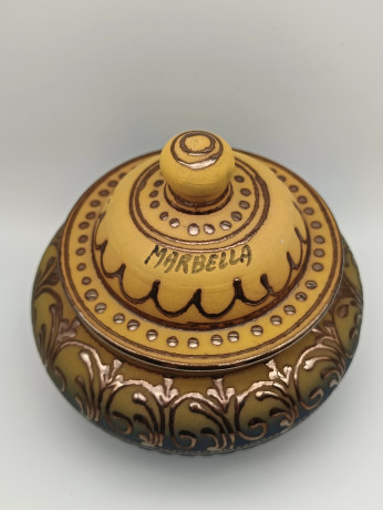 Сахарница винтажная Marbella, терракотовые оттенки, керамика, 16 х 14 см, Испания, 1970-80гг.