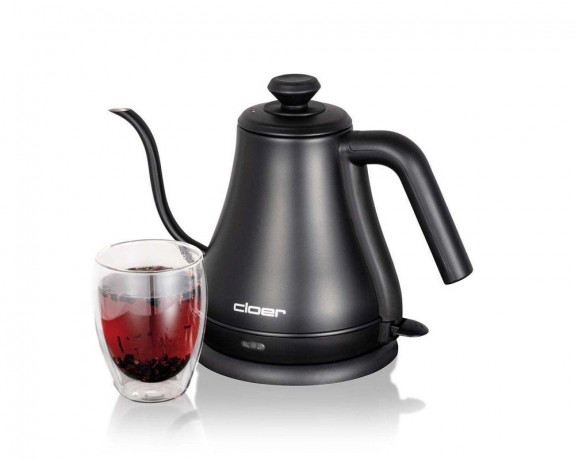 Cloer Cloer Wasserkocher 4960, 0,8 Liter 1000W Edelstahl An-/Ausschalter Teekannen-Form schwarz  Чайник Cloer 4960, 0,8 л, 1000 Вт, нержавеющая сталь, переключатель вкл/выкл, форма чайника, черный