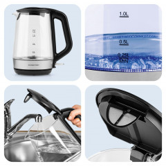 GOURMETmaxx GOURMETmaxx Wasserkocher Glas-Wasserkocher 1,7l Edelstahl/schwarz, 1.7 l, 2200,00 W Чайник GOURMETmaxx стеклянный чайник 1,7л нержавеющая сталь/черный, 1,7 л, 2200,00 Вт