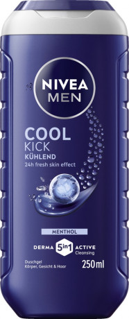 NIVEA MEN Duschgel Cool Kick, 250 ml, Нивеа Мужской гель для душа и волос, ментол, охлаждающий эффект, 250 мл